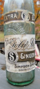 Simpson Spring, GOLD LABEL, EXTRA Dry, Ginger Ale, 15 1/2 oz. S. Easton, Mass. - Picture 1 of 5