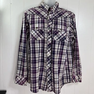 Ariat Shirt Men Extra Large Purple Plaid Front Pocket Retro Pearl Snap - Picture 1 of 13