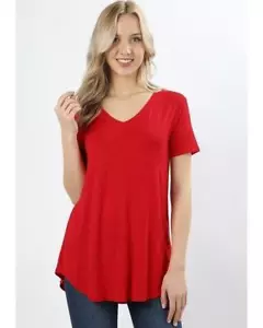 Camiseta Top Keeping It Comfortable manga corta cuello en V en rojo rubí - Imagen 1 de 1