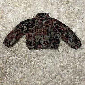Northern Lifestyles Sz 2 Baby Toddler Zip Jacket Red Gray Southwestern Fleece - Picture 1 of 8