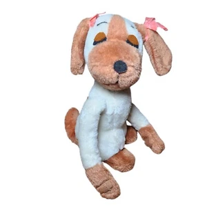 Dakin Vintage 1976 Plüsch Hund Mädchen umarmt rosa Schleifen Augen geschlossen 10 Zoll - Bild 1 von 4