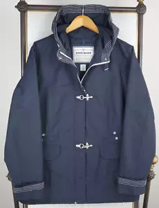 EDDIE BAUER Size XL Womens Full Zip Hooded Fireman Clasp Jacket Coat Blue EB - Picture 1 of 16