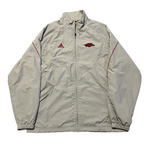 Arkansas Razorbacks Jacket Mens Small Gray Red Adidas Full Zip Football Adult Cover