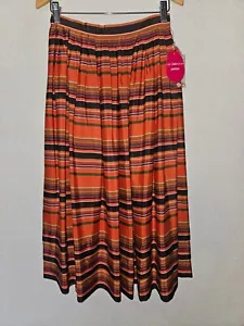 NWT Vintage Liz Claiborne Pleated Midi Skirt Size 6 Petite Orange Multi Stripe - Picture 1 of 6