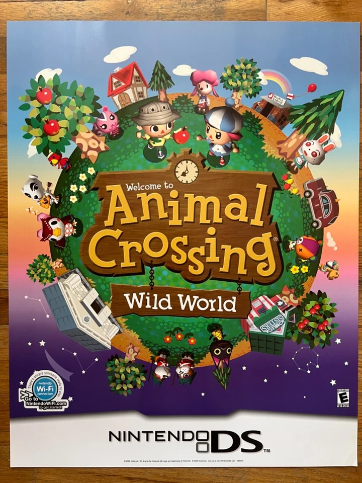 🔥 Animal Crossing Wild World Nintendo DS Vintage Videojuego PROMOCIÓN PÓSTER NUEVO 🔥 Foto 1 de 1