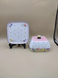 2001 Large Mary Engelbreit Covered Butter/Cheese Dish Spring Flower Pre-owned - Picture 1 of 17