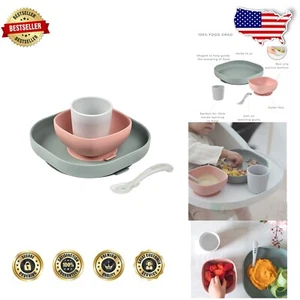 Non-Slip Eucalyptus Silicone Feeding Set: Safe Plates, Bowl & Spoon for Toddlers - Picture 1 of 9