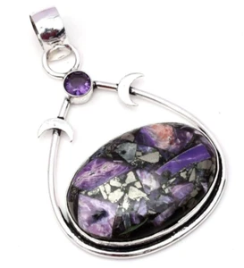 Russian charoite Gemstone 925 Sterling Silver Handmade Jewelry pendant - Picture 1 of 7