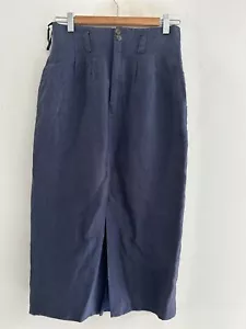 Saba MIDI Skirt Blue Linen Size 2 XXS XS Vintage Retro Style - Picture 1 of 8