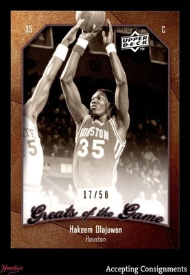 2009-10 Greats of the Game 50 #9 Hakeem Olajuwon 17/50 Cougars Rockets Foto 1 de 2