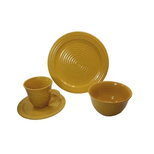 Home Trends Yellow Ribbed Dinner Set 4 Pcs Dinner Plate, Cup and Saucer, Bowl - Picture 1 of 9