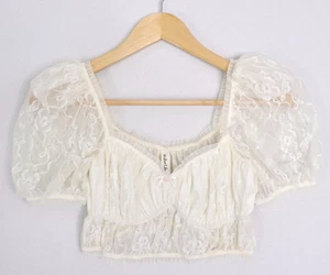 Top bustier para mujer For Love & Lemons talla XS marfil encaje rosa banduet manga abullonada - Imagen 1 de 15