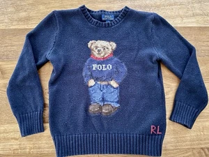 Polo Ralph Lauren Blue Teddy Bear Sweater Crewneck Cotton Boys Size 7 - Picture 1 of 9