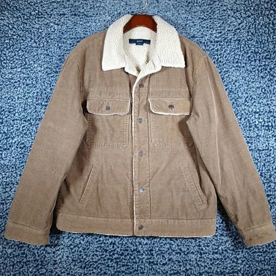 Gap Trucker Jacket Men's M Corduroy Sherp Faux Lined Button-Up Beige 2002 - Image 1 of 4