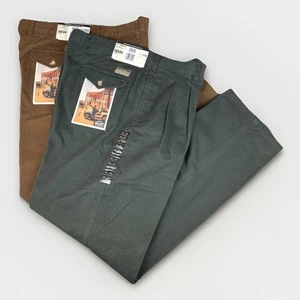 NWT Lot of 2 36x34 Green & Brown Pants Pleated Classic Fit Haggar - Picture 1 of 7