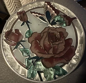 Rosa/farfalla vetro colorato finestra prendisole fiore tondo 6,5 JBD Dominica Rep - Foto 1 di 3
