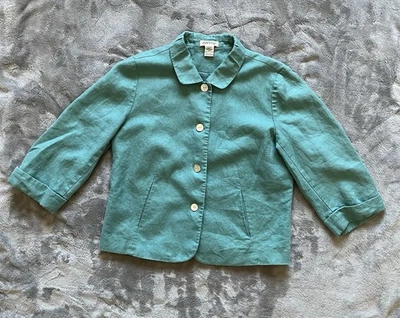 Chaqueta Orvis 100 % lino pequeña 6/8 para mujer botones grandes espuma de mar verde costera Foto 1 de 4