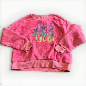 Justice Fuzzy Sweatshirt Hot Pink with Glitter Letters Girls Size L 12/14 - Picture 1 of 1