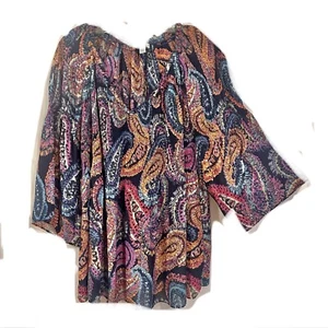 Spense Plus Size 1X Blouse Multicolor Paisley Smocked Flowy Bell Sleeve Sheer - Picture 1 of 9
