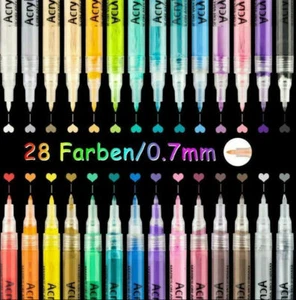 28 Farben 0.7mm Spitze Acrylstifte Marker Acrylfarben Wasserfeste Stifte Set - Bild 1 von 10