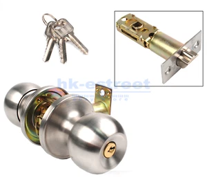 Stainless Steel Round Door Knobs Handle Entrance Passage Lock With Keys Set US - Picture 1 of 12
