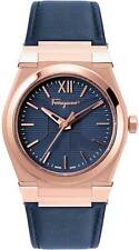Salvatore Ferragamo SFYF00221 Vega Gent rose gold blue Leather Men's Watch NEW