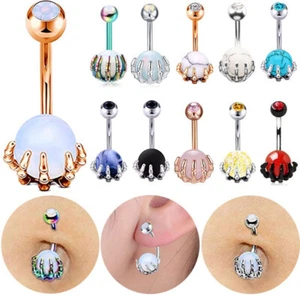 Navel Piercing Dragon Claw Belly Jewelry Button Ring Stone Ball Navel Ring 14G - Picture 1 of 38