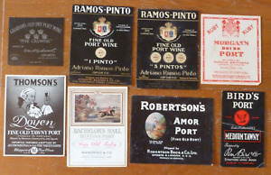 8 Old UK PORT Bottle Labels Batchelors Hall Birds Robertsons Ramos Pinto Grahams