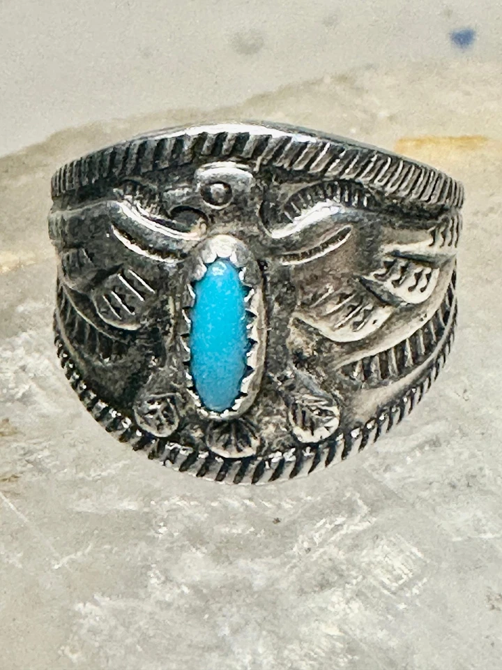 Anillo Phoenix Talla 5 Turquesa Banda Plata Esterlina Banda Mujeres Niños Niñas Foto 1 de 4