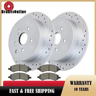 Rotores de freno traseros y pastillas aptos para Lexus RX450H RX350 2010-15 perforado ranurado Foto 1 de 4