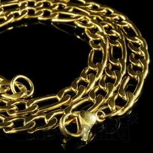 18K IP Gold Plated Solid FIGARO CHAIN Men's Link Necklace 316L Stainless Steel - Picture 1 of 22