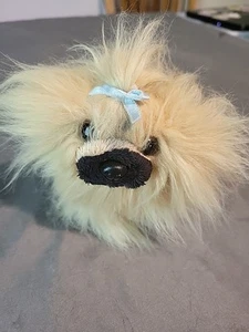 Aurora Tea Cup 5" Pekingese Long Haired Beige Dog Plush XS Blue Bow - Picture 1 of 3
