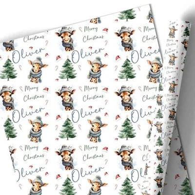 BLOSSOM LANE CARDS AND GIFTS Christmas Gift Wrapping Paper – Personalied Gift Wrap Roll, Giraffe