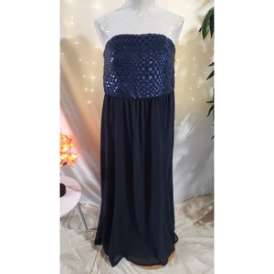 Lauren Ralph Lauren Evening Blue Sequin Strapless Chiffon Dress Womens Size 12 - Picture 1 of 12