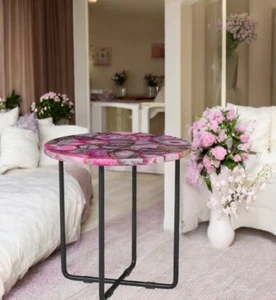 18" Pink Agate Stone Coffee Table Top || Luxury Corner Side Table Interior Decor - Picture 1 of 9