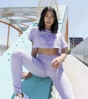 Women’s Adidas Lilac Crop Top And Leggings Set - Image 1 of 4
