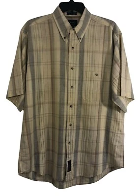 Camisa masculina Allen Lolly xadrez bronzeada manga curta com botões tamanho grande - Imagem 1 de 4