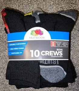 Fruit of the Loom Boys Crew Socks, 10-Pair Medium (Fits Shoe Size 9 to 2-1/2) - Picture 1 of 3