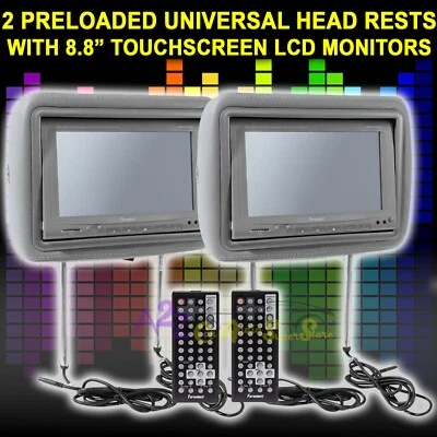 DUAL HEAD RESTS 8.8" LCD MONITORS HRD-9GRDK MONITORS W/ DVD PLAYER DARK GRAY USB - Image 1 of 4
