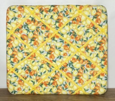 Fabric Padded Memo Notice Photo Pin Board (16”x14”) Oranges & Lemons - Image 1 of 4