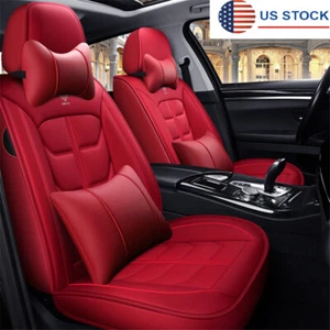 Cubierta de asiento de auto de 5 asientos de cuero PU con reposacabezas almohada lumbar EE. UU. - Imagen 1 de 10