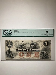 Bank Of Tekama In Burt County Tekama Nebraska $1 1857 Very Fine Apparent - Picture 1 of 2