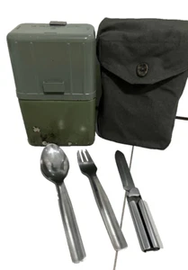YUGOSLAVIA SERBIA MILITARY ARMY CANTEEN AND CUTLERY SET IN POUCH - Picture 1 of 9