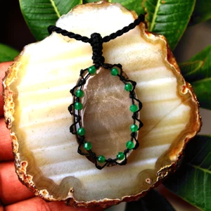 Collar curativo de cuarzo natural ahumado hecho a mano con ónix verde bohemio macramé - Imagen 1 de 9