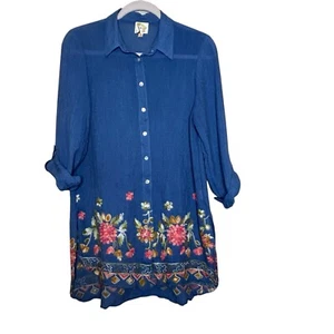 Top bordado manga larga azul higo y flor de gran tamaño Cottagecore abuela S - Imagen 1 de 5