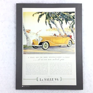 La SALLE V-8 Autodruck Antik Auto Werbung Reproduktion GELB Wasserski Palme - Bild 1 von 3