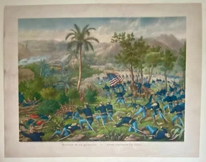 Original Chromolithograph By Kurz & Allison 1893 Santiago Cuba Battle of Quasina - Picture 1 of 13