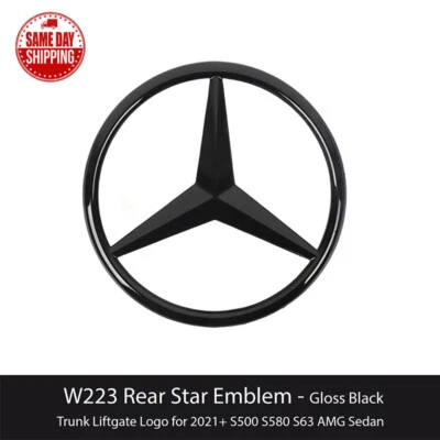 W223 S580 SEDAN AMG Trunk Star Emblem GLOSS BLACK Rear For Mercedes S500 S63 - Image 1 of 4