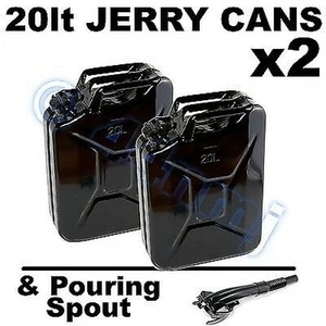 BLACK 20 litre lt JERRY CANS 20lt x 2 & FREE Spout - Zdjęcie 1 z 1