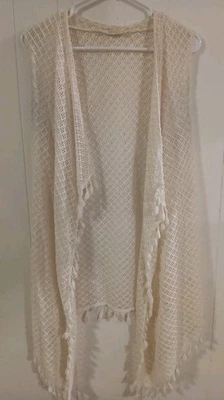 Plumero de encaje Entro Kimono Beige Tostado Flecos Boho Casa de campo Playa Frente abierto -Pequeño Foto 1 de 4